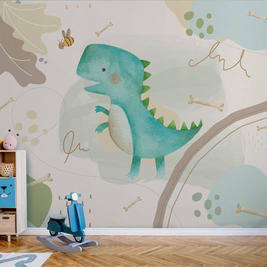 Papel de Parede Dinossauro Quarto Infantil Bebê Aquarela 9m²