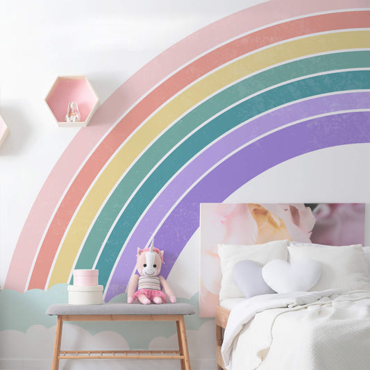 Papel de Parede Quarto de Menina Arco-íris Colorido 6m²