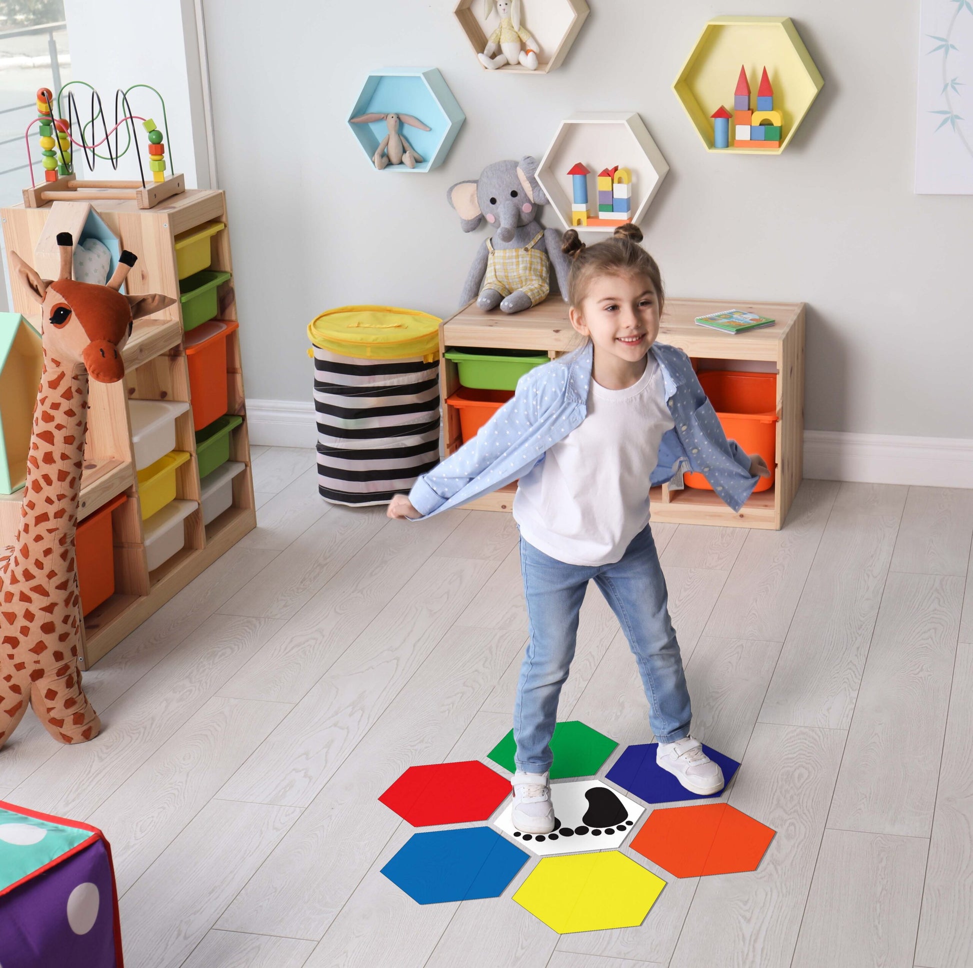 Cute,Little,Girls,Playing,Hopscotch,At,Home