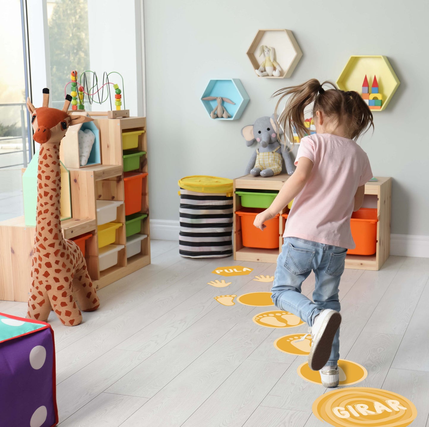 Cute,Little,Girls,Playing,Hopscotch,At,Home