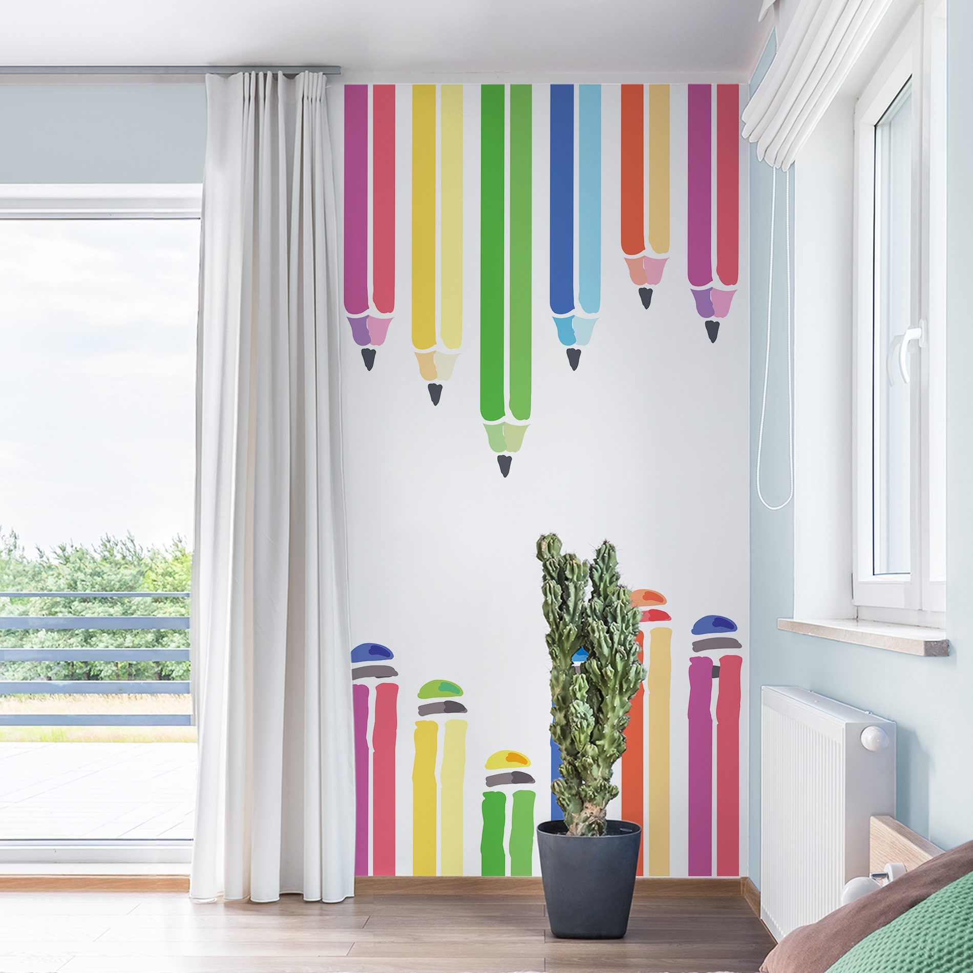 Papel de Parede Painel Lápis de Cor Aquarela 2 rolos - 3m²