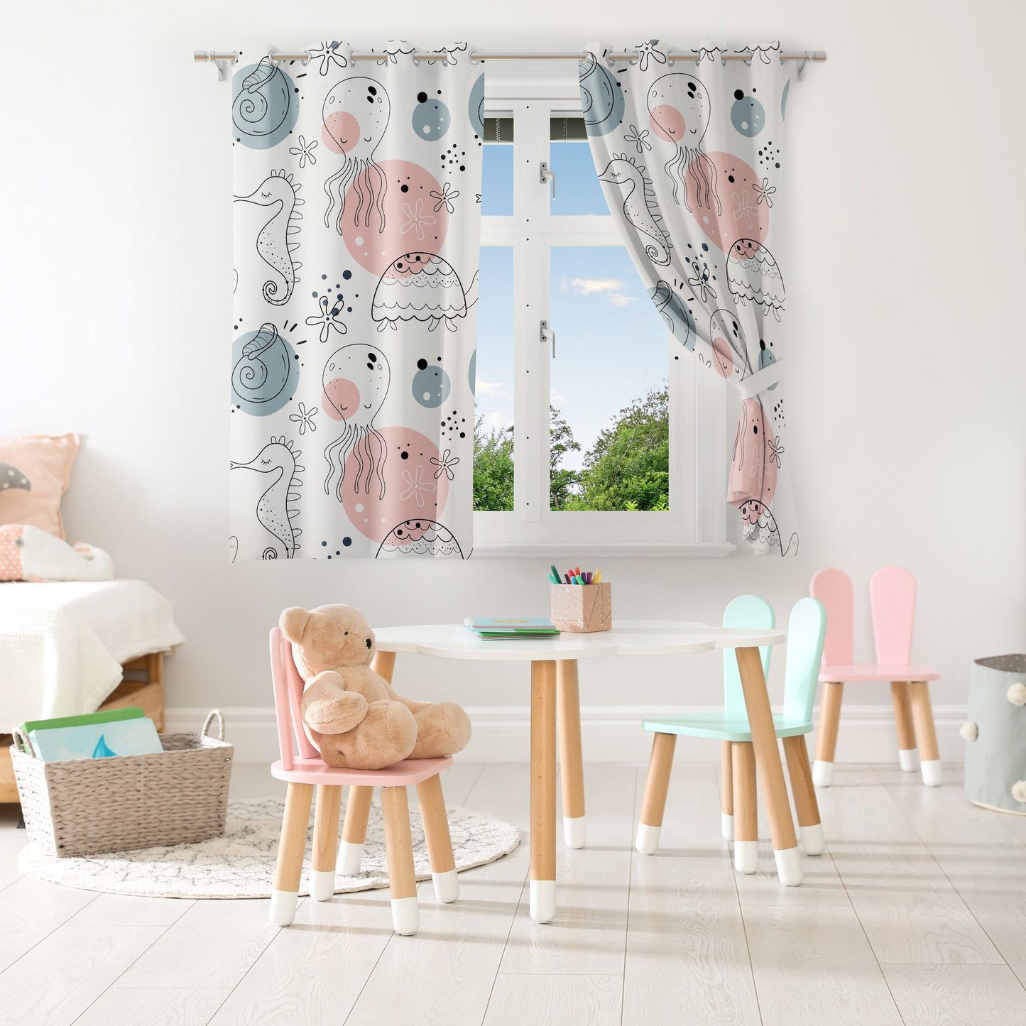 Small,Table,And,Chairs,With,Bunny,Ears,In,Children's,Room