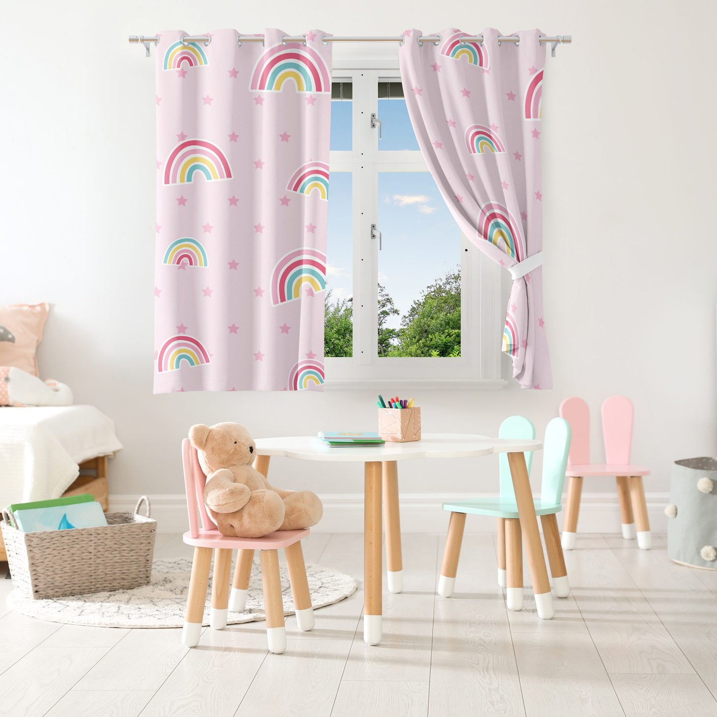 Small,Table,And,Chairs,With,Bunny,Ears,In,Children's,Room