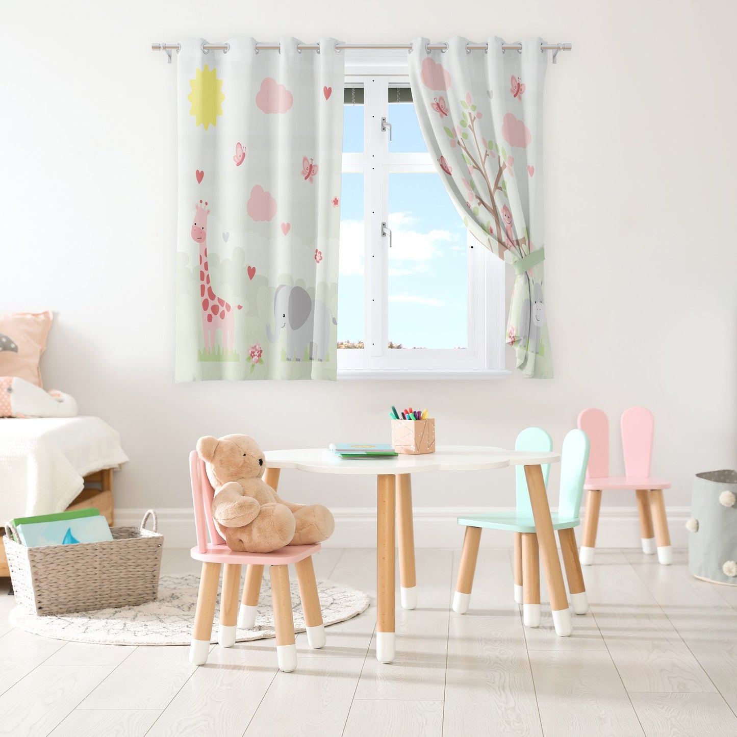 Small,Table,And,Chairs,With,Bunny,Ears,In,Children's,Room