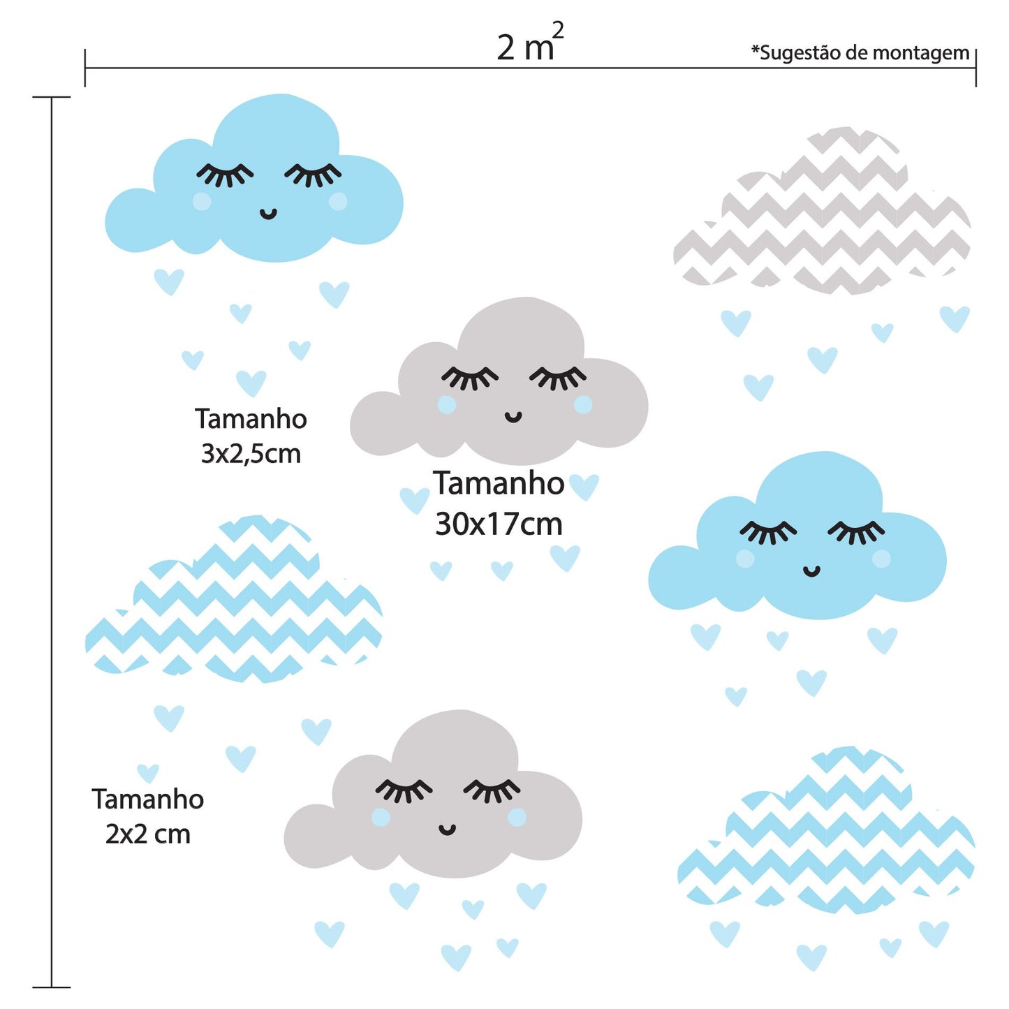 Adesivo de Parede Infantil Nuvens Chevron Azul