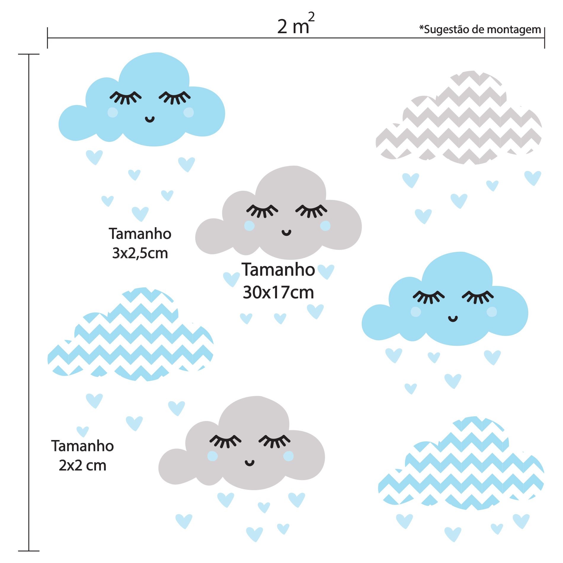 Adesivo de Parede Infantil Nuvens Chevron Azul