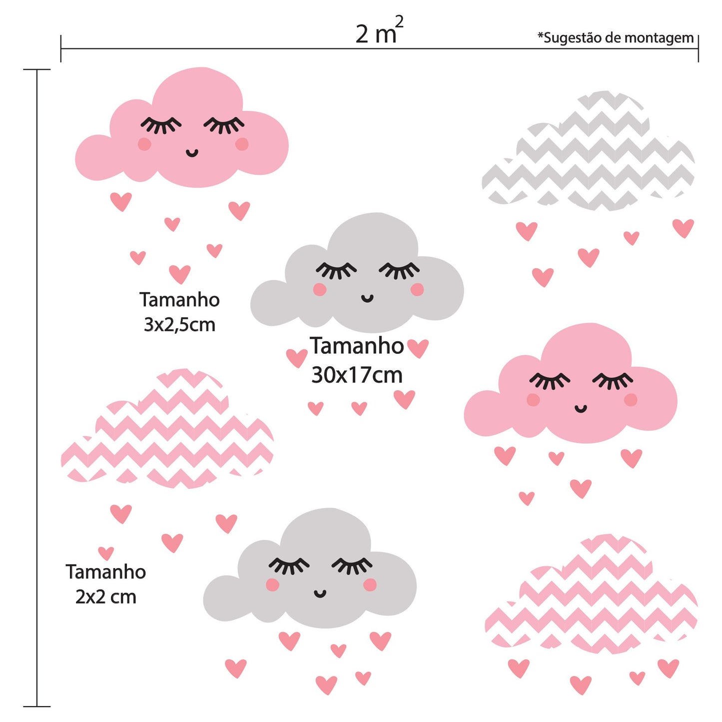 Adesivo de Parede Infantil Nuvens Chevron Rosa