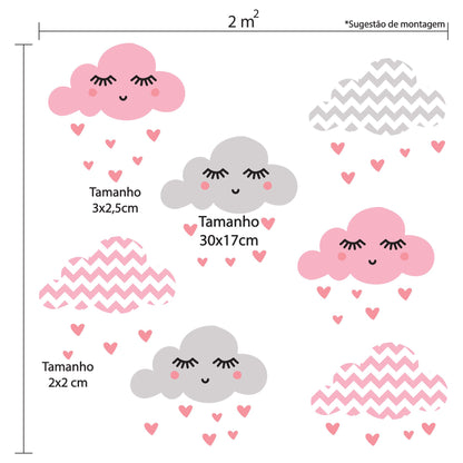 Adesivo de Parede Infantil Nuvens Chevron Rosa