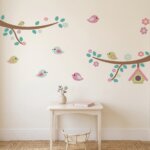 Adesivo de Parede Galho, Pássaros e Flores (2 galhos 80cm cada)