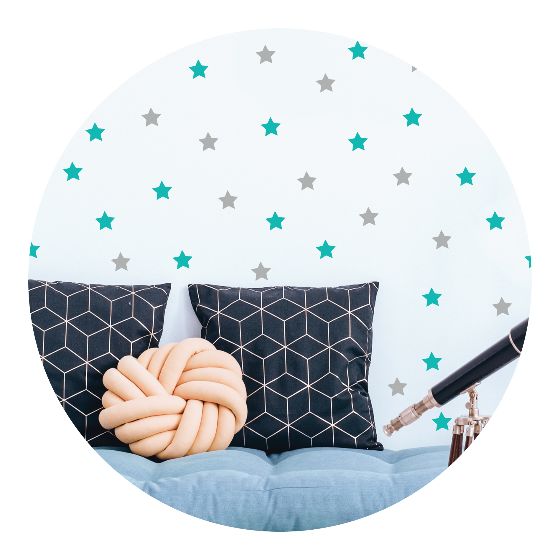 Adesivo de Parede Infantil Estrelas Cinza e Turquesa