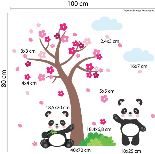 Adesivo de Parede Árvore de Cerejeira e Pandas - Imagem 4