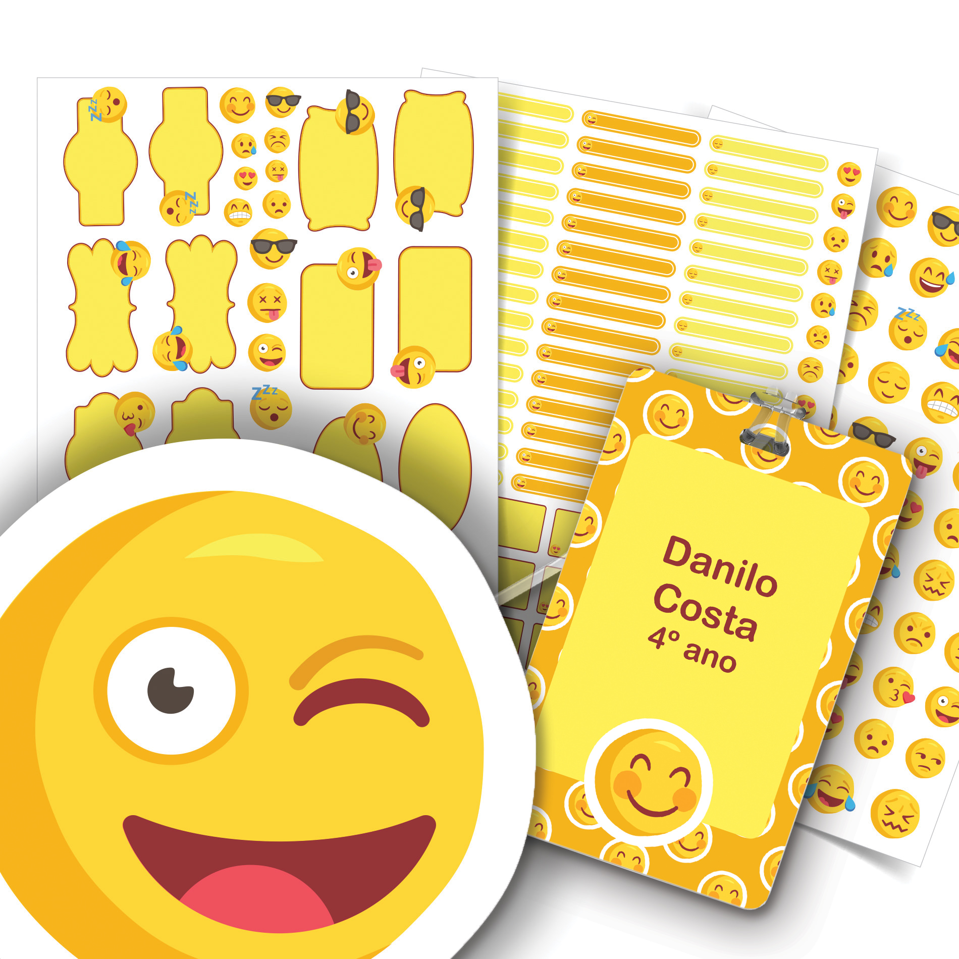 Etiquetas escolares personalizadas Emojis Amarelas 1Tag