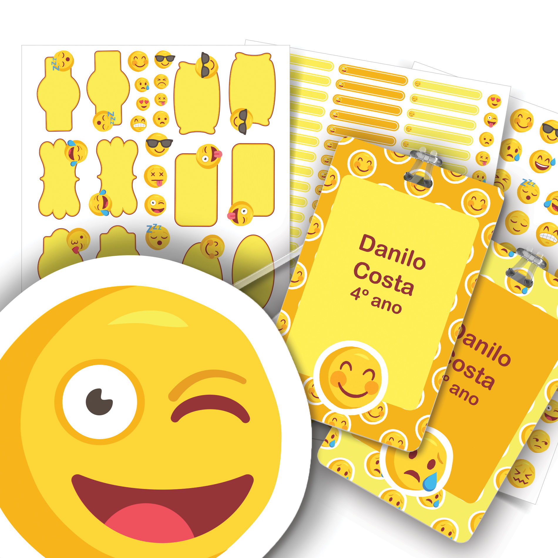 Etiquetas escolares personalizadas Emojis Amarelas