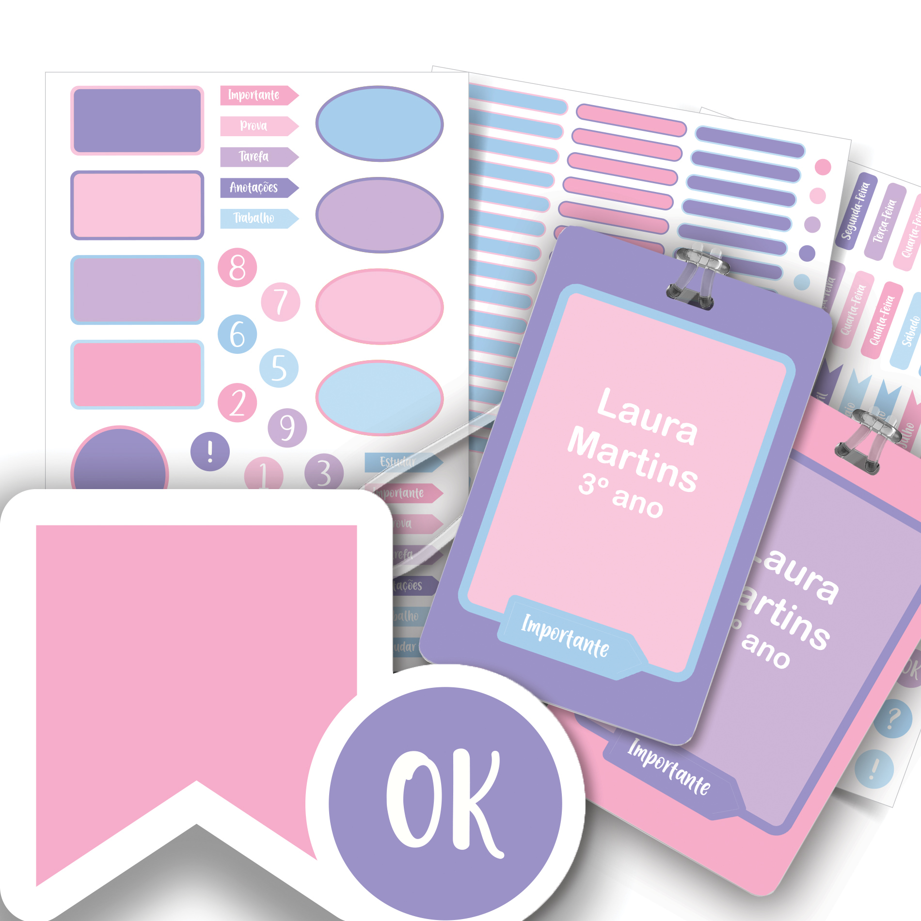 Etiquetas escolares personalizadas Menina Rosa Tag