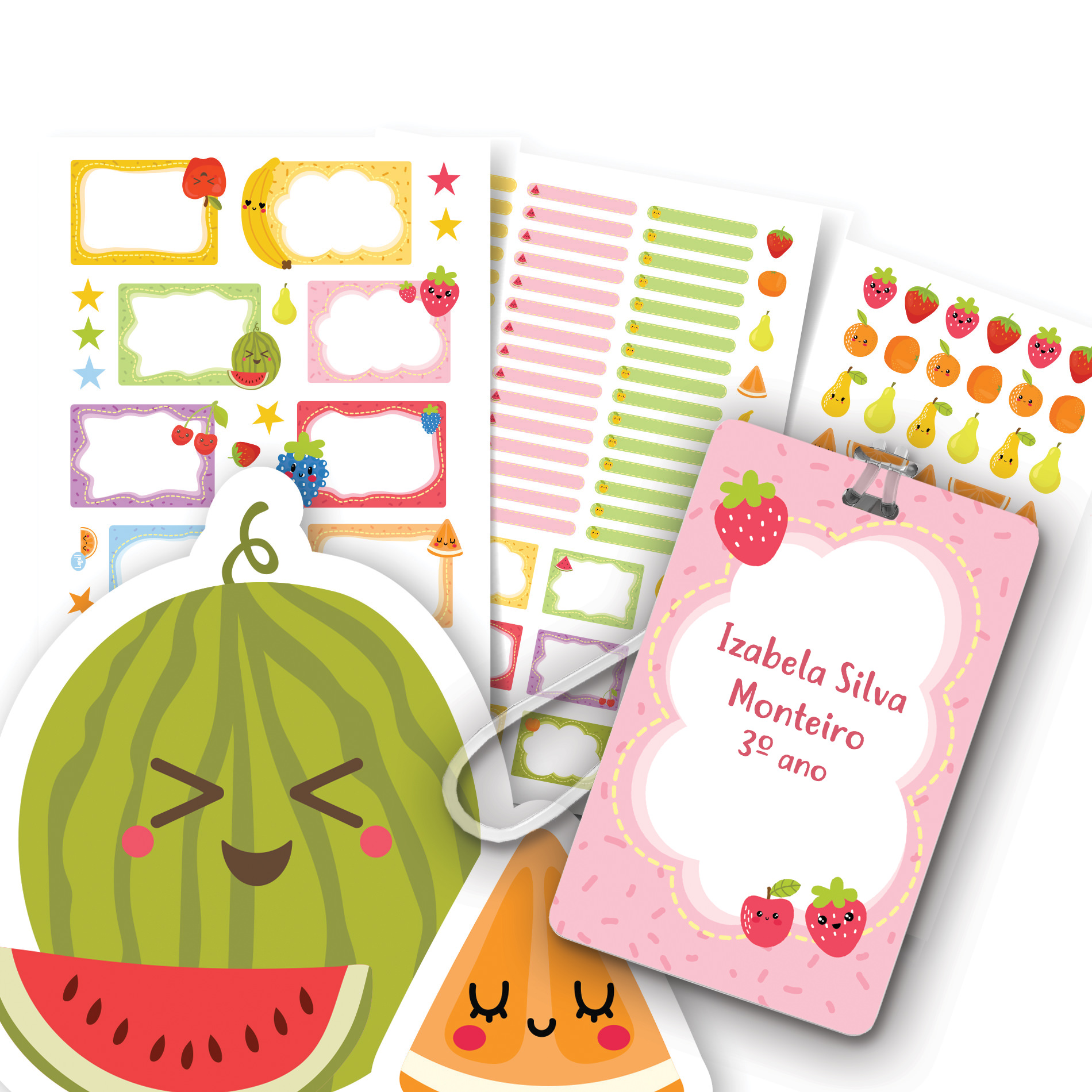 Etiquetas escolares personalizadas Menina Frutas Tag