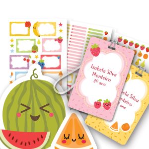 Etiquetas escolares personalizadas Menina Frutas Tags