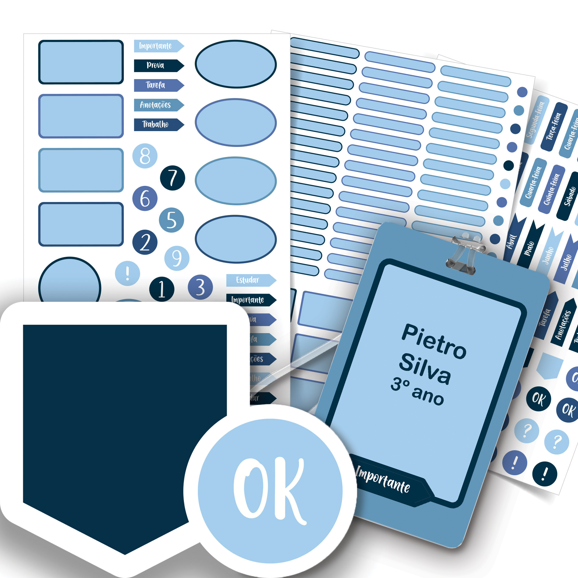 Etiquetas escolares personalizadas Azuis