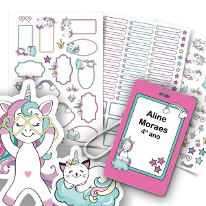 Etiquetas escolares unicornio personalizadas com tag