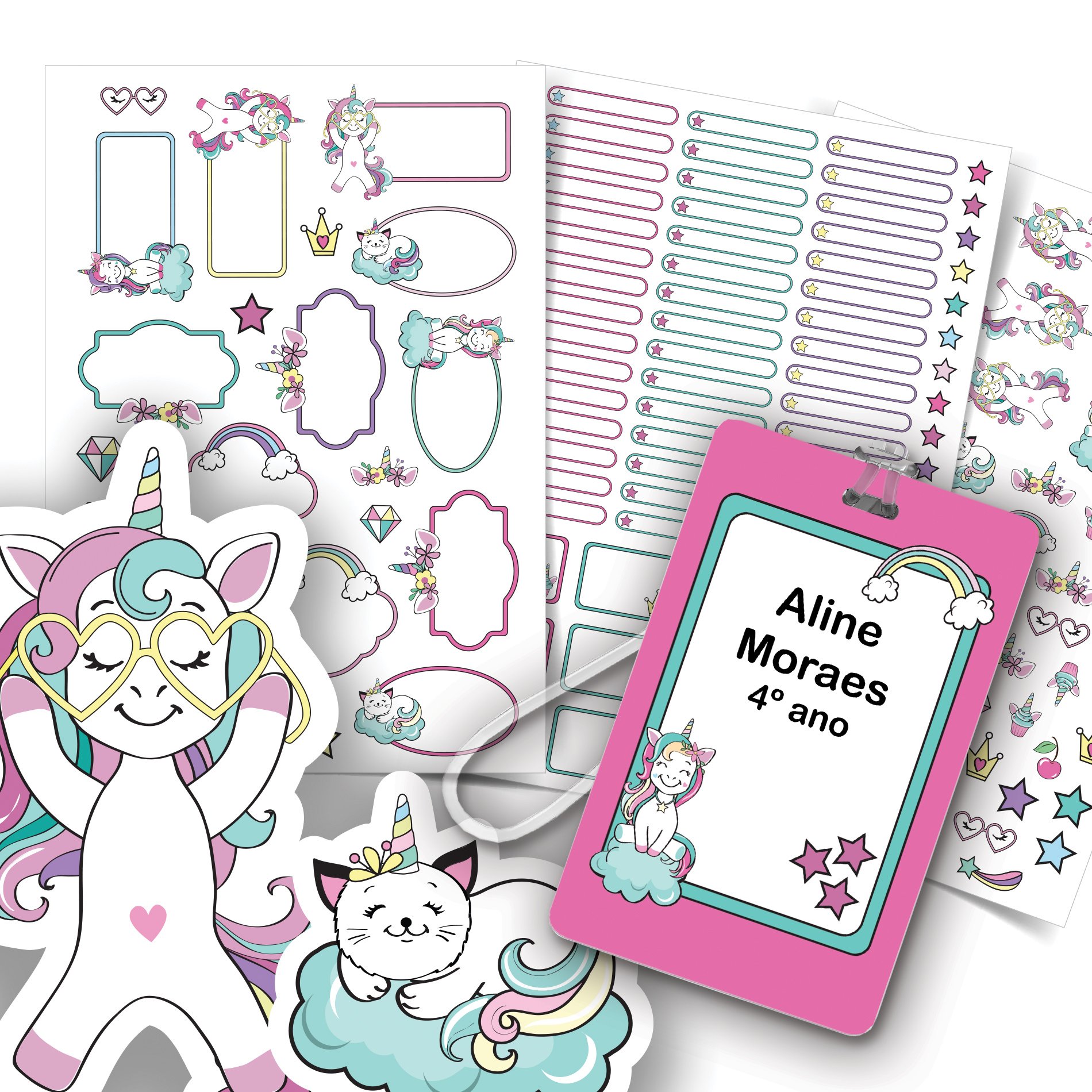 Etiquetas escolares unicornio personalizadas com tag