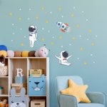 Adesivo de Parede Astronautas Espaço Foguete Estrelas 48un