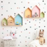 Adesivo de Parede Bolinhas Irregulares Cinza Coral Verde 70un