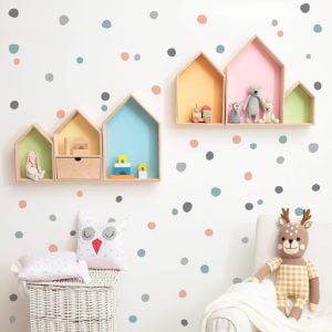 Adesivo Infantil bolinhas coloridas coral cinza verde