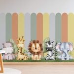 Adesivo de Parede Cerca Colorida Animais Safari Infantil