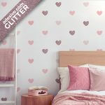 Adesivo de Parede Corações Rosa Glitter Rosê 60un Cobre 5m2