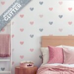 Adesivo de Parede Corações Tons de Rosa Glitter 60un Cobre 5m2