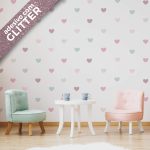 Adesivo de Parede Infantil Corações com Glitter Rosê Gold