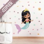 Adesivo de Parede Infantil Menina Sereia Morena Glitter