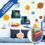 Adesivo de Parede Quarto Infantil Espaço Sideral e Livreiros