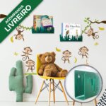 Adesivo de Parede Quarto Infantil Macacos e Livreiros Grama