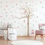 Adesivo De Parede Quarto Menina Árvore Coruja 1,85m Corações