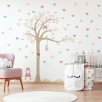 Adesivo De Parede Quarto Menina Árvore Coruja 1,85m Direita Corações