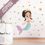 Adesivo de Sereia Infantil Menina Cabelo Castanho Glitter