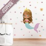 Adesivo de Sereia Infantil Menina Morena Cabelo Liso Glitter