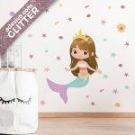 Adesivo de Sereia Menina Cabelo Castanho Liso Glitter