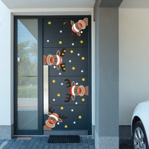 Adesivo Para Porta e Janela de Natal Rena e Estrelas