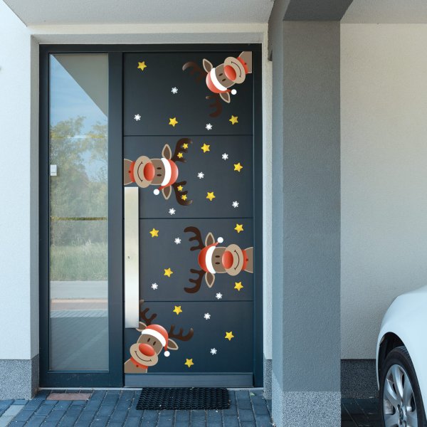 Adesivo Para Porta e Janela de Natal Rena e Estrelas