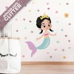 Adesivo Sereia Infantil Menina Cabelo Preto Trança Glitter