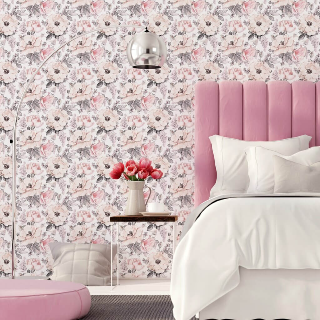 Papel de Parede Adesivo Floral Rosa Pastel 2,70×0,57m