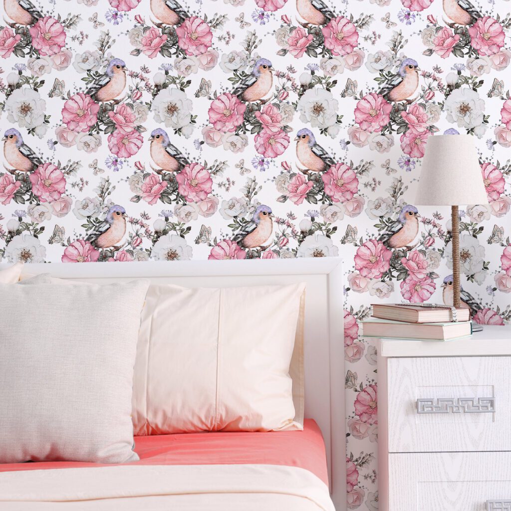 Papel de Parede de Flores e Pássaros 2,70×0,57m