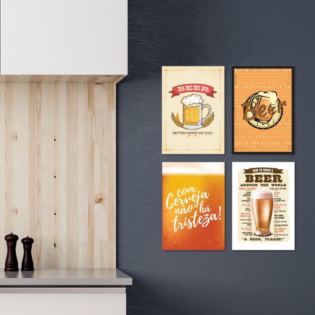 Placas Decorativas de Cerveja Beers 20x30cm Kit 4un