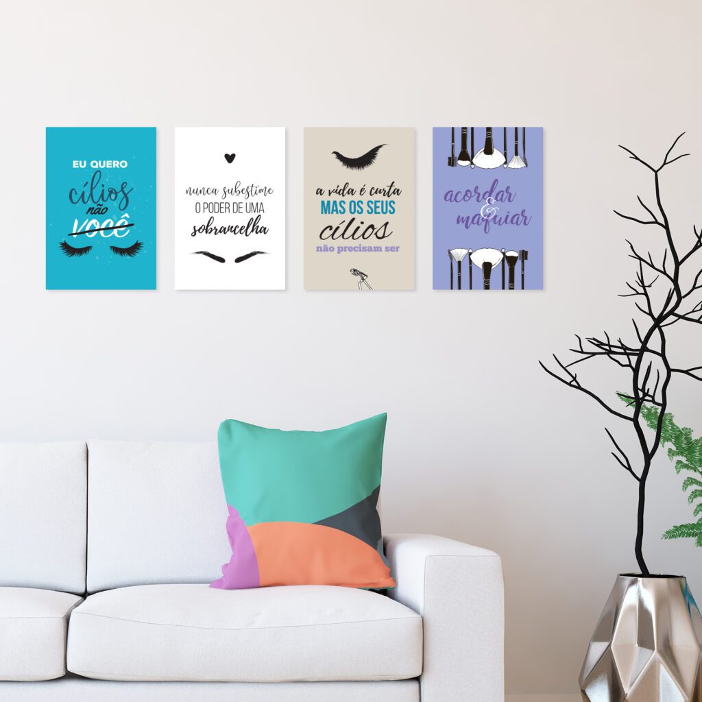 Kit Placas Decorativas Maquiagem Frases 4un 20x30cm