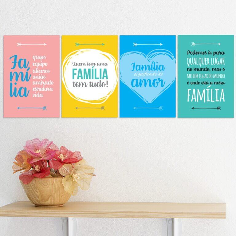 Placa Decorativa MDF Frases de Familia Kit 4un 30x40cm