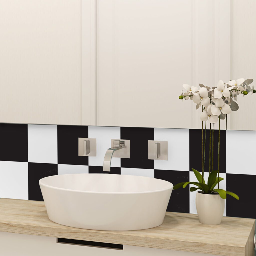 Adesivo Azulejo Preto e Branco Xadrez Cozinha