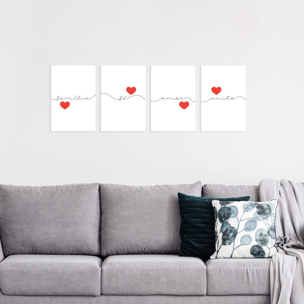 Placas Decorativas Frases Fé e Família 20x30cm Kit 4un