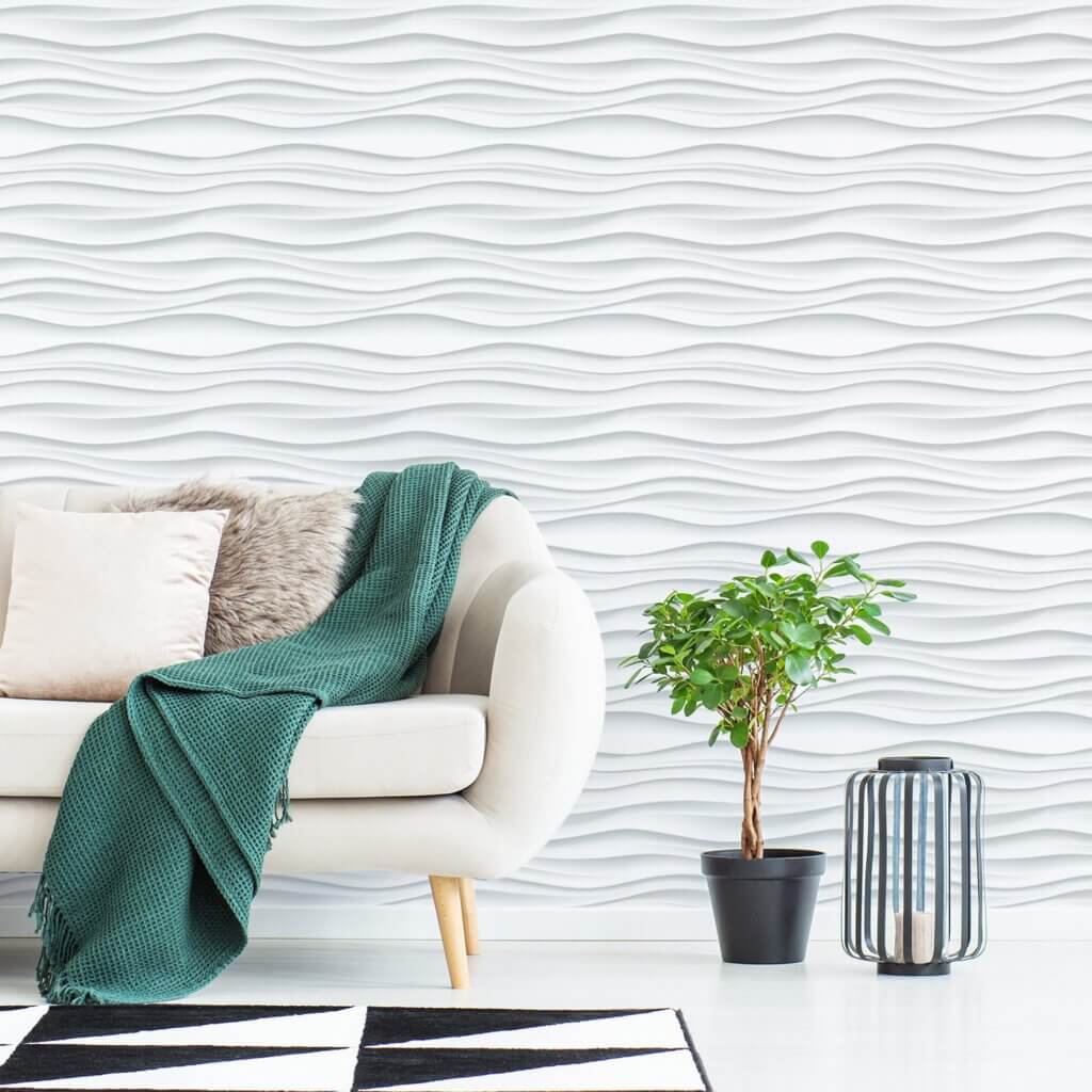 Papel de Parede Branco 3D Ondas Geométrico 57x270cm