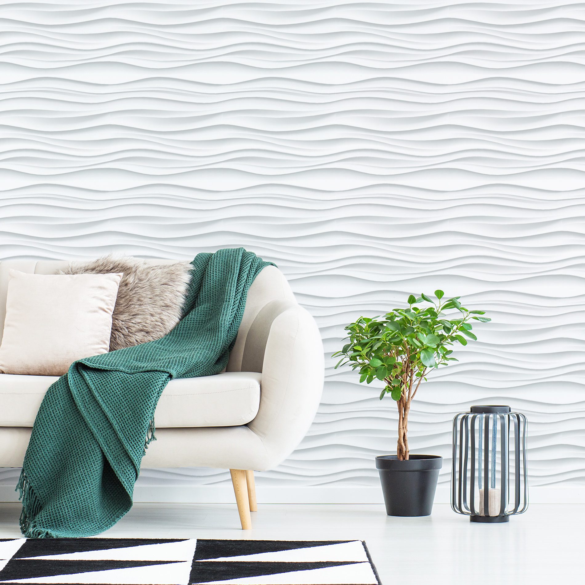 Papel de Parede Branco 3D Ondas Geométrico 57x270cm